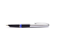 Pelikan 20 Silvexa Black Resin & Chrome Solid Gold 14K 585 Semi Flex F Nib Cartridge Fountain & Ballpoint Pen Set