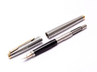 PARKER 75 Made in USA Solid 925 Sterling Silver Crosshatch Cisele Fountain Pen & Mechanical Pencil Set