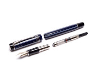 Rare 2004 UK PARKER Duofold International Special Edition Pinstripe Dark Navy Oxford Blue PT 18K Gold M Medium Nib Fountain Pen  w/ Piston Converter