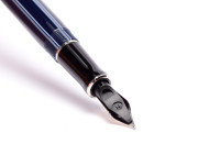 Rare 2004 UK PARKER Duofold International Special Edition Pinstripe Dark Navy Oxford Blue PT 18K Gold M Medium Nib Fountain Pen  w/ Piston Converter