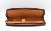 Vintage 1950s High Quality Montblanc Light Brown and Ochre Soft & Thick Genuine Leather Zipper Pouch Holder For 2 Pens