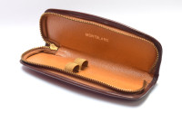 Vintage 1950s High Quality Montblanc Light Brown and Ochre Soft & Thick Genuine Leather Zipper Pouch Holder For 2 Pens