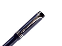 Rare 2004 UK PARKER Duofold International Special Edition Pinstripe Dark Navy Oxford Blue PT 18K Gold M Medium Nib Fountain Pen  w/ Piston Converter