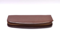 Vintage 1950s High Quality Montblanc Light Brown and Ochre Soft & Thick Genuine Leather Zipper Pouch Holder For 2 Pens
