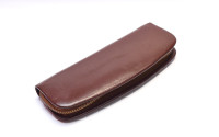 Vintage 1950s High Quality Montblanc Light Brown and Ochre Soft & Thick Genuine Leather Zipper Pouch Holder For 2 Pens