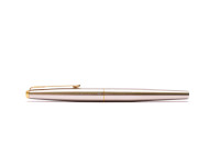 1970s Second Gen PARKER 45 UK Brushed Steel & Gold F Fine 14K Nib Fountain Pen with Converter