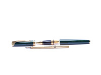 Stunning 1990s Waterman L`Etalon Lantern Dark Green Lacquer & Gold Rollerball Pen Made in Paris France