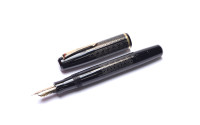  1940s France's Le Stylo RALLY No. 10 - Black Celluloid Art Deco Chevron 14K Nib Push Button Fountain Pen