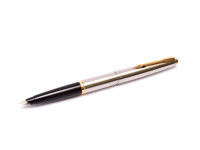 1970s Second Gen PARKER 45 UK Brushed Steel & Gold F Fine 14K Nib Fountain Pen with Converter
