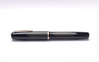  1940s France's Le Stylo RALLY No. 10 - Black Celluloid Art Deco Chevron 14K Nib Push Button Fountain Pen