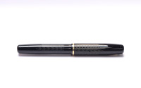  1940s France's Le Stylo RALLY No. 10 - Black Celluloid Art Deco Chevron 14K Nib Push Button Fountain Pen