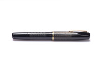  1940s France's Le Stylo RALLY No. 10 - Black Celluloid Art Deco Chevron 14K Nib Push Button Fountain Pen