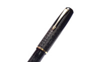  1940s France's Le Stylo RALLY No. 10 - Black Celluloid Art Deco Chevron 14K Nib Push Button Fountain Pen