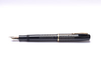  1940s France's Le Stylo RALLY No. 10 - Black Celluloid Art Deco Chevron 14K Nib Push Button Fountain Pen