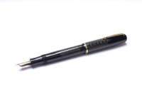  1940s France's Le Stylo RALLY No. 10 - Black Celluloid Art Deco Chevron 14K Nib Push Button Fountain Pen