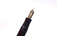  1940s France's Le Stylo RALLY No. 10 - Black Celluloid Art Deco Chevron 14K Nib Push Button Fountain Pen