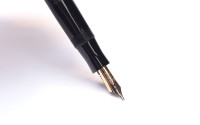  1940s France's Le Stylo RALLY No. 10 - Black Celluloid Art Deco Chevron 14K Nib Push Button Fountain Pen