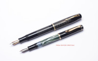  1940s France's Le Stylo RALLY No. 10 - Black Celluloid Art Deco Chevron 14K Nib Push Button Fountain Pen