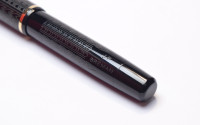  1940s France's Le Stylo RALLY No. 10 - Black Celluloid Art Deco Chevron 14K Nib Push Button Fountain Pen