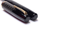  1940s France's Le Stylo RALLY No. 10 - Black Celluloid Art Deco Chevron 14K Nib Push Button Fountain Pen