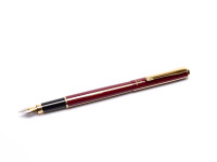 Rare Unique Reform W. Germany Red & Gold 23K Gold Plated Striped Special F Two Toned Nib Cartridge Fountain & Ballpoint Pen Set in Box 