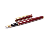 Rare Unique Reform W. Germany Red & Gold 23K Gold Plated Striped Special F Two Toned Nib Cartridge Fountain & Ballpoint Pen Set in Box 