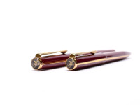 Rare Unique Reform W. Germany Red & Gold 23K Gold Plated Striped Special F Two Toned Nib Cartridge Fountain & Ballpoint Pen Set in Box 