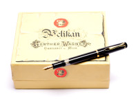 M150/481 1980s West W. Germany Classic Pelikan M150 Black Resin EF Extra Fine Flexible Nib Piston Fountain Pen + Ink Bottle in Box 