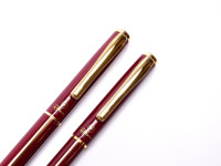 Rare Unique Reform W. Germany Red & Gold 23K Gold Plated Striped Special F Two Toned Nib Cartridge Fountain & Ballpoint Pen Set in Box 