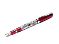 Montegrappa Oriental Zodiac Dragon Limited Edition 18K OB Oblique Broad Nib Marble Red & Silver Fountain Pen in Box