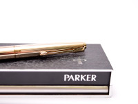 NOS 1960s Made in England PARKER 45 "Deluxe" All Rolled Gold 14K Gold F Flexible Nib Fountain Pen in Box