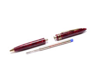 Vintage 1990s Sheaffer Balance II (2) Acrylic Marble Crimson Glow Ruby Bordeaux Red 22K Gold Plated Trim Twist Ballpoint Pen