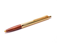 1970s Vintage Ballograf Epoca Wooden Section & Gold Plate Push Button Ballpoint Pen 