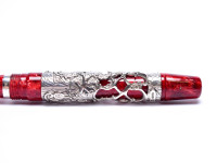 Montegrappa Oriental Zodiac Dragon Limited Edition 18K OB Oblique Broad Nib Marble Red & Silver Fountain Pen in Box