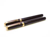 1999 Sheaffer Prelude Black Lacquer & Gold Fountain & Rollerball Pen Set in Leather Pouch Made for NATO's 50th Anniversary Summit