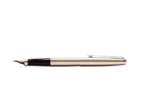 1982 PARKER 75 Made in France 14K Gold M Medium Soft Nib Brushed Steel Fountain Pen with Converter