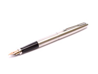 1982 PARKER 75 Made in France 14K Gold M Medium Soft Nib Brushed Steel Fountain Pen with Converter