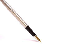 1982 PARKER 75 Made in France 14K Gold M Medium Soft Nib Brushed Steel Fountain Pen with Converter