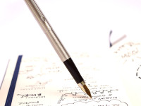 1982 PARKER 75 Made in France 14K Gold M Medium Soft Nib Brushed Steel Fountain Pen with Converter