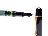 Original Never Used 1942-44 Pelikan 100N Celluloid & Ebonite Green Marbled F to BB Super Flexible CN Nib Piston Fountain Pen From an Amazing Attic Find