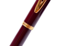 1990s WATERMAN Gentleman Dark Bordeaux Maroon Red Brown Lacquer & Gold 18K M Nib Fountain & Slimline Ballpoint Pen Set in Box