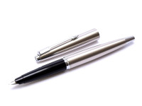 1960s Made in UK 1st Gen. Parker 45 Flighter Stainless Steel F Nib Fountain Pen With Original Converter