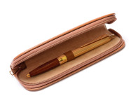 Vintage High Quality MEGA Leatherette Camel Brown Pouch for 1 Fountain Ballpoint Rollerball Pen or Pencil 