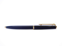 1970s MONTBLANC No.281 Precious Black Resin & Gold Lever Mechanism 11th "Eleventh Finger" Ballpoint Pen w/ Original Giant Blue Refill