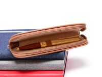 Vintage High Quality MEGA Leatherette Camel Brown Pouch for 1 Fountain Ballpoint Rollerball Pen or Pencil