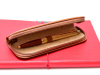 Vintage High Quality MEGA Leatherette Camel Brown Pouch for 1 Fountain Ballpoint Rollerball Pen or Pencil