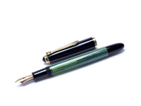 1950s Pelikan 400NN & 450 Tortoise Green Striped Fountain Pen and Mechanical Pencil Set in Crocodile Skin Pouch