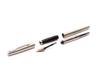 1982 PARKER 75 Made in France 14K Gold M Medium Soft Nib Brushed Steel Fountain Pen with Converter