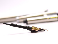 1982 PARKER 75 Made in France 14K Gold M Medium Soft Nib Brushed Steel Fountain Pen with Converter