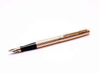 Rare 1980s 20μ (Micron) Gold Plated Flat-top PARKER 75 GODRON Made in France 18K 750 B Broad Nib Fountain Pen with Aerometric Converter